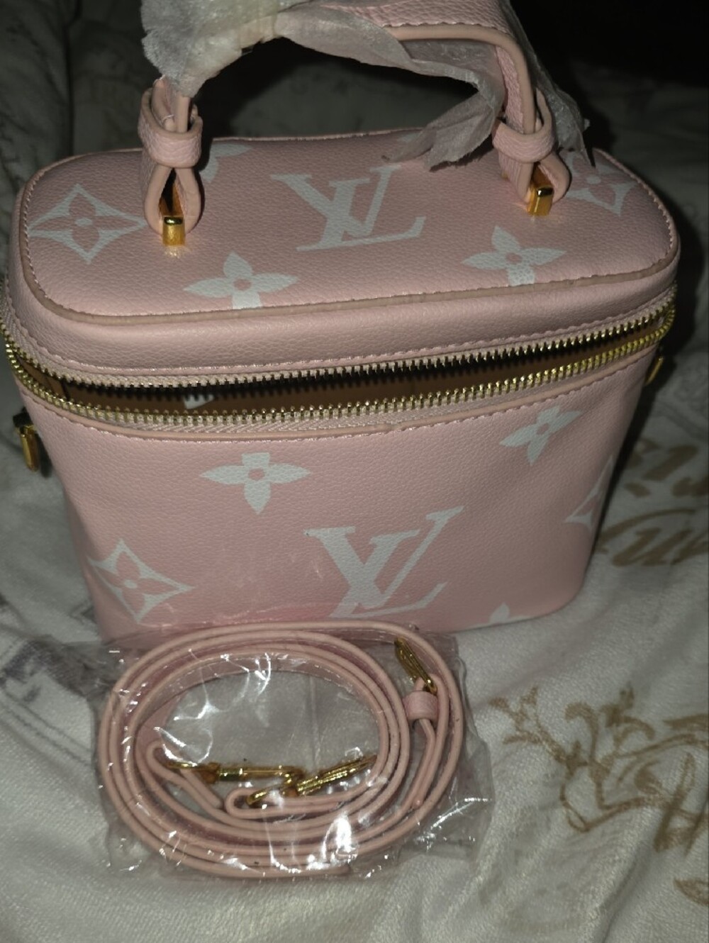 Pink Leather LV Crossbody Bag with Gold Hardware
